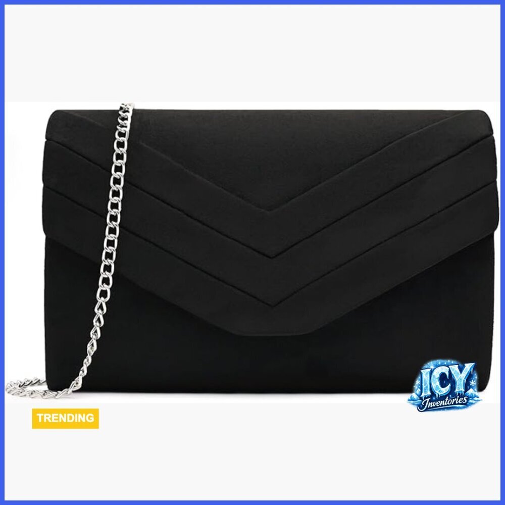 Suede Envelope Evening Clutch with Removable Shoulder Chain